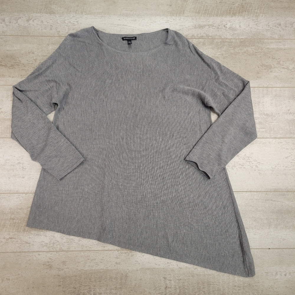 Eileen Fisher Grey Asymmetrical Knit Sweater Size Medium